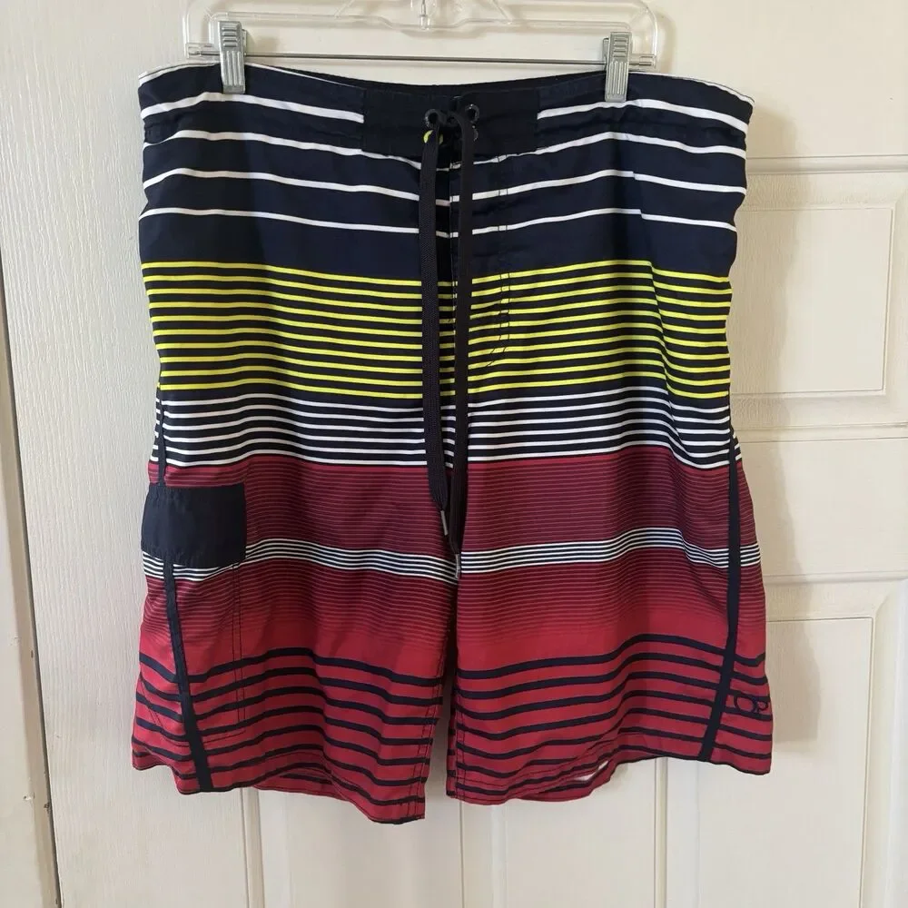 Vintage OP Ocean Pacific Board Shorts Swim‎ M 32/34 Striped Colorful 90s Beach